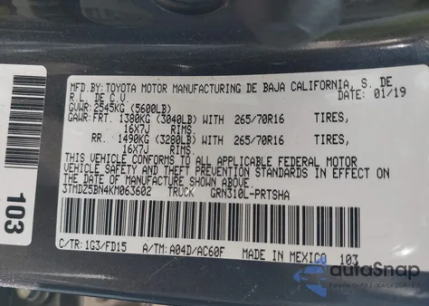 2019 Toyota Tacoma Trd Off Road from USA, damaged, VIN 3TMDZ5BN4KM063602